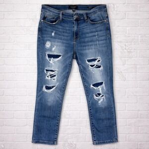 Judy Blue Capri Fit Jeans Womens 11/30 Blue Distressed Ripped Denim Stretch